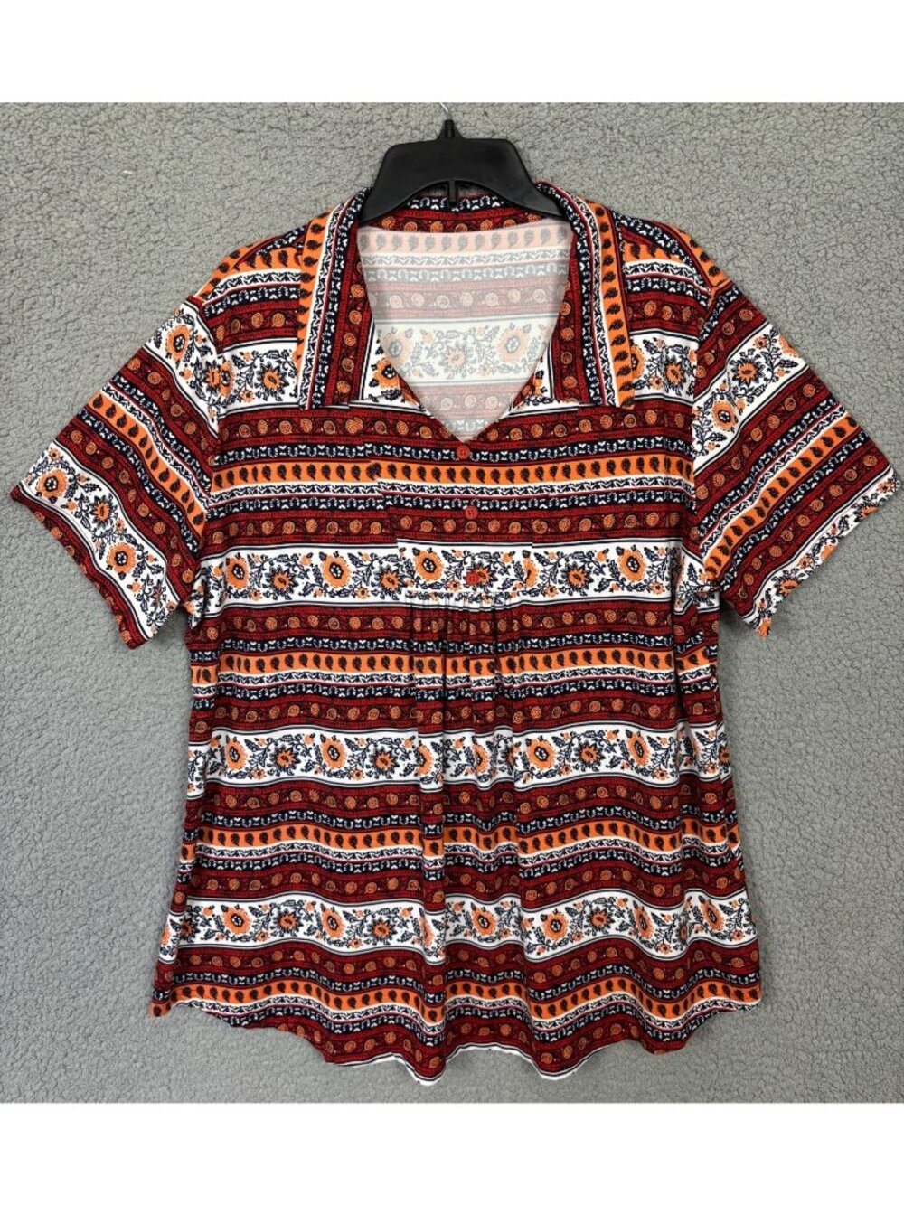 Women's Boho Striped Floral Print Blouse Short Sleeve Button Accent 3XL NWOT's.